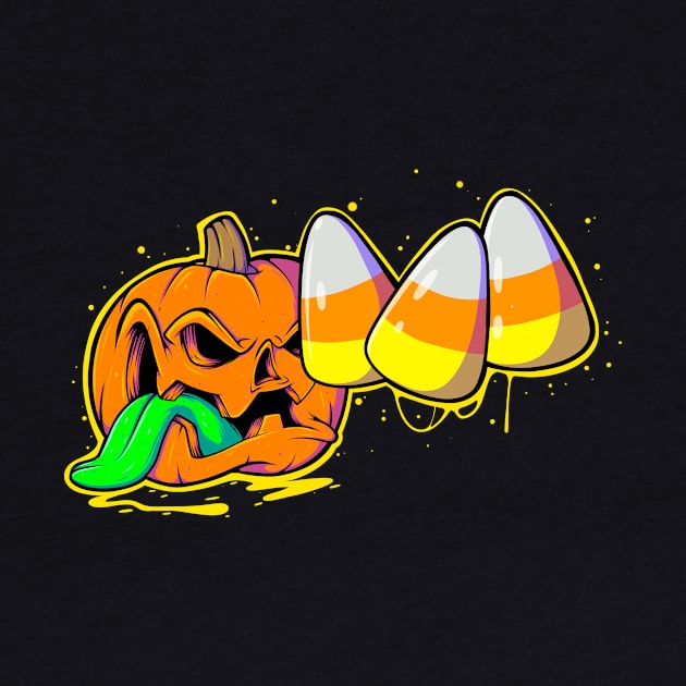 Spooky Creepy Halloween Evil Pumpkin Eating Candy Corn by SWIFTYSPADE